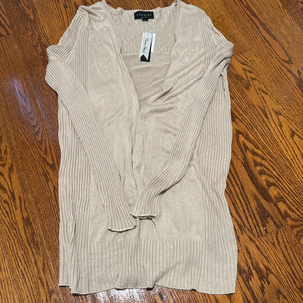NWT long beige women’s cardigan M